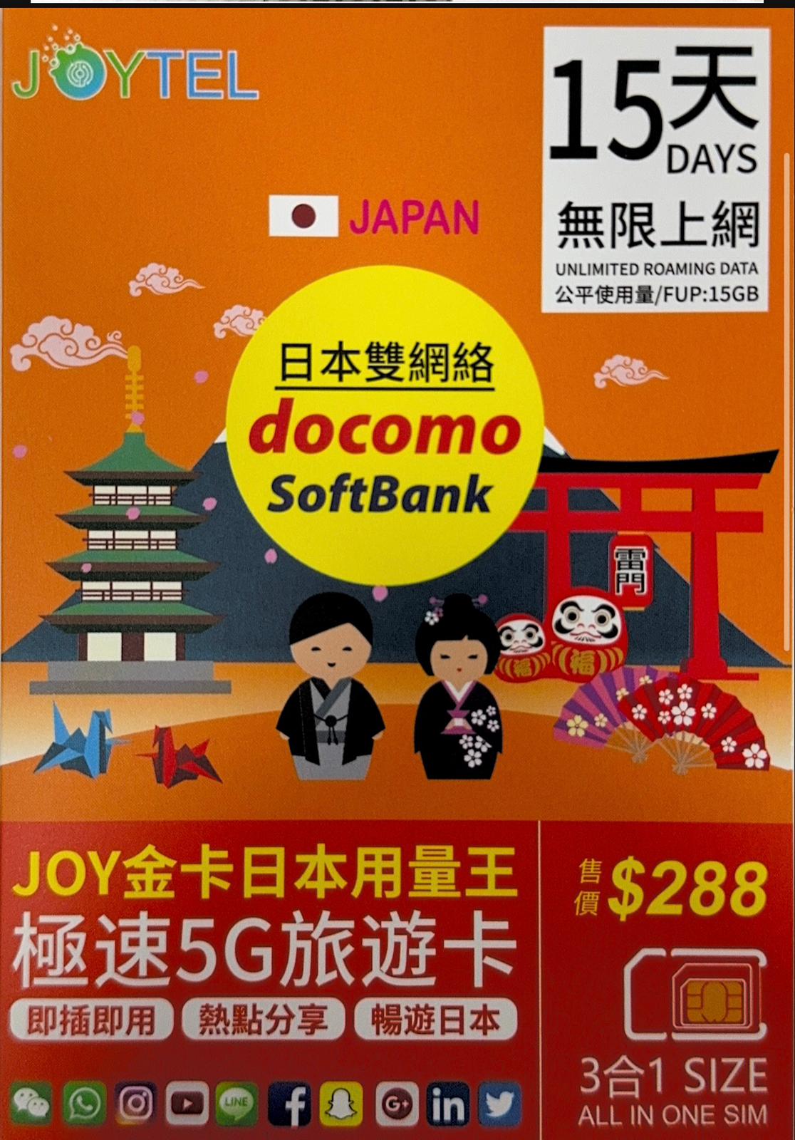 Softbank日本 數據上網4G/5G卡15日15GB