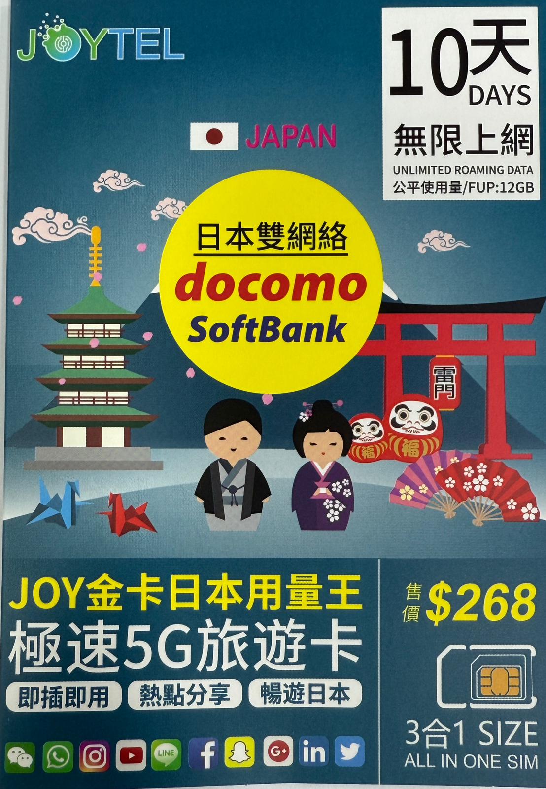 Softbank日本 數據上網4G/5G卡10日12GB