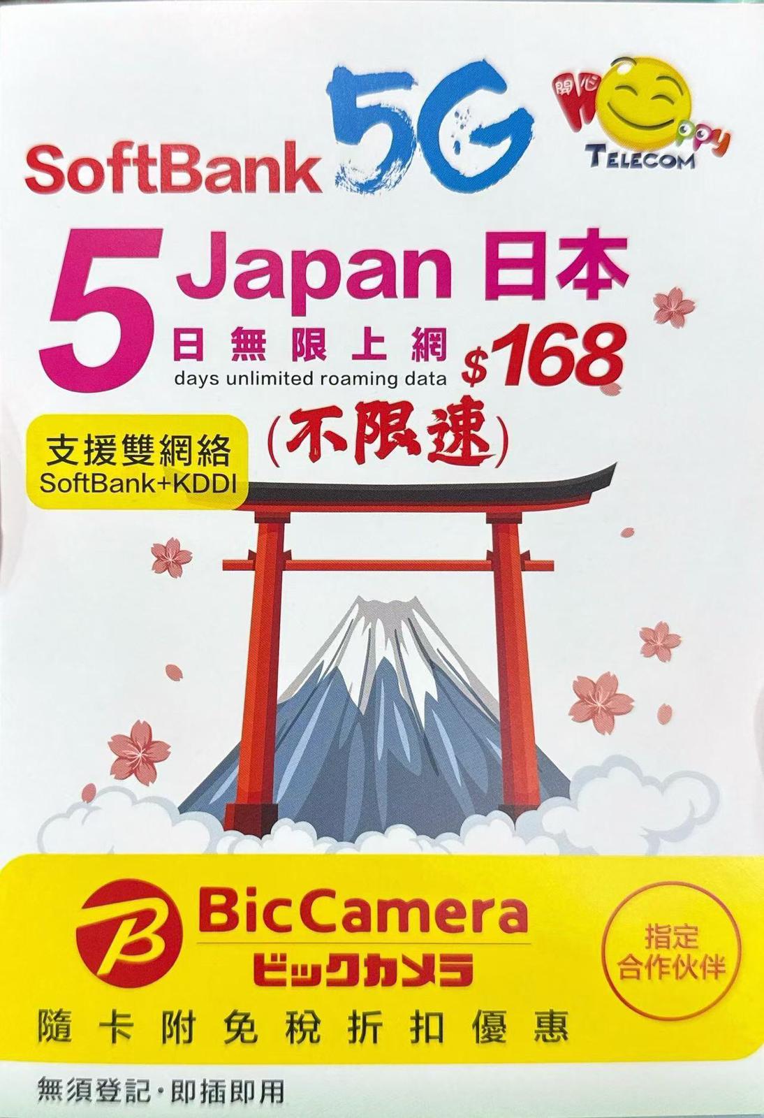 SK Telecom日本 數據上網5G卡5日不限速