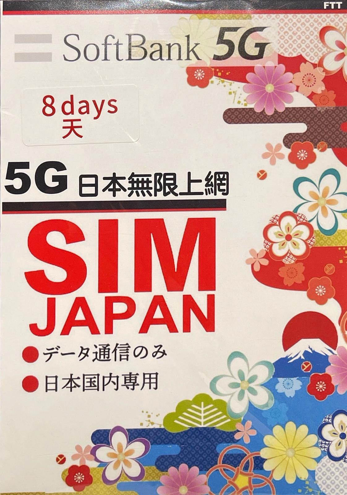 Softbank日本 數據上網5G卡8日無限上網