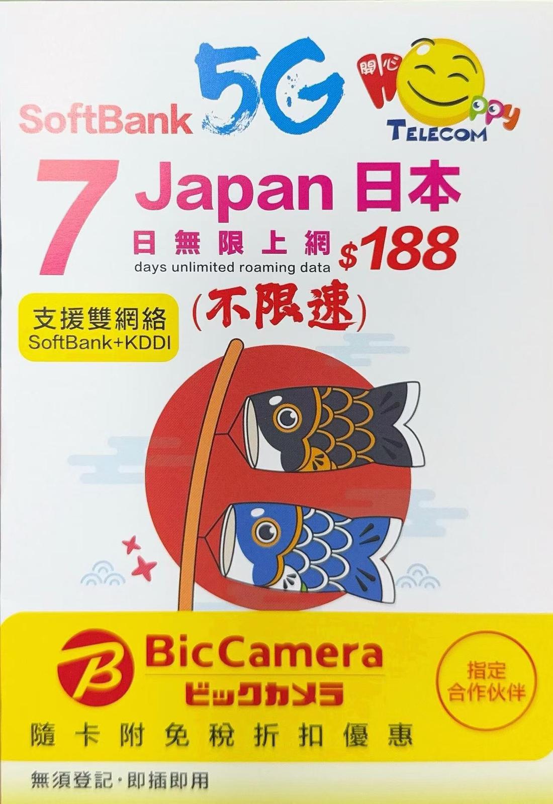 SK Telecom日本 數據上網5G卡7日不限速