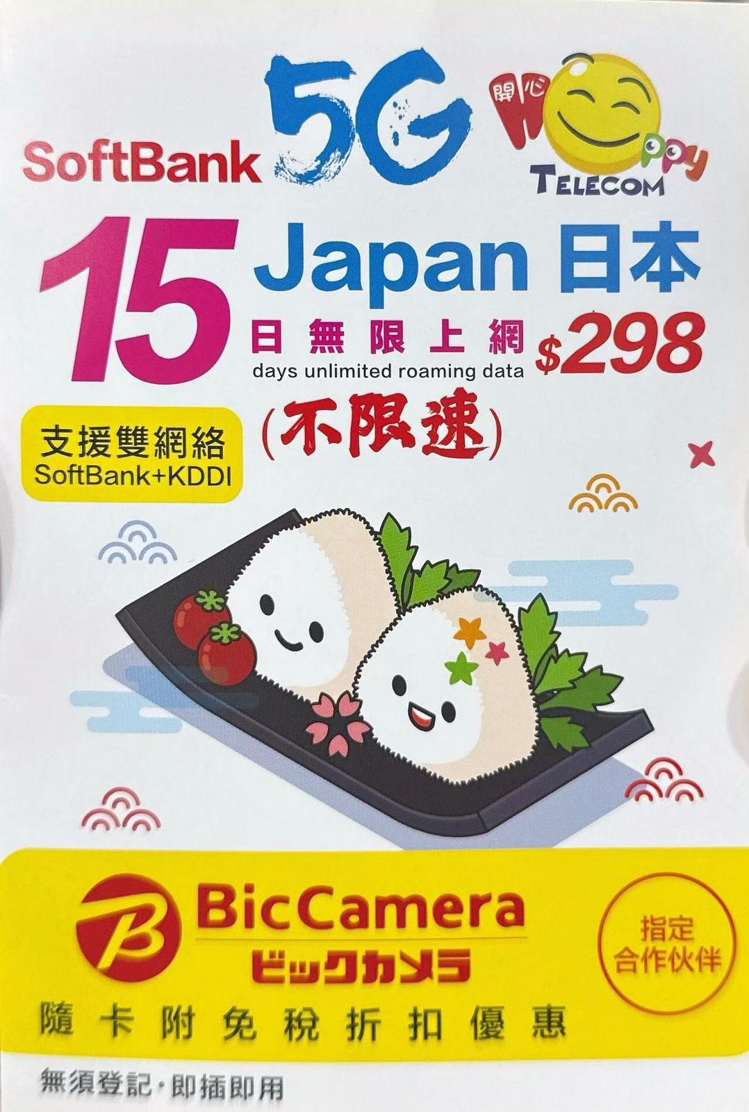 SK Telecom日本 數據上網5G卡15日不限速