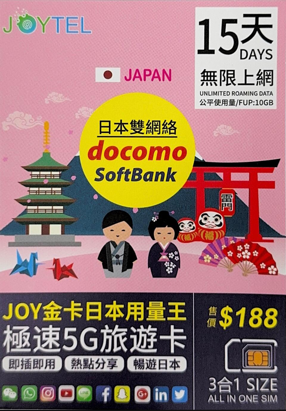 Softbank日本 數據上網4G/5G卡15日10GB